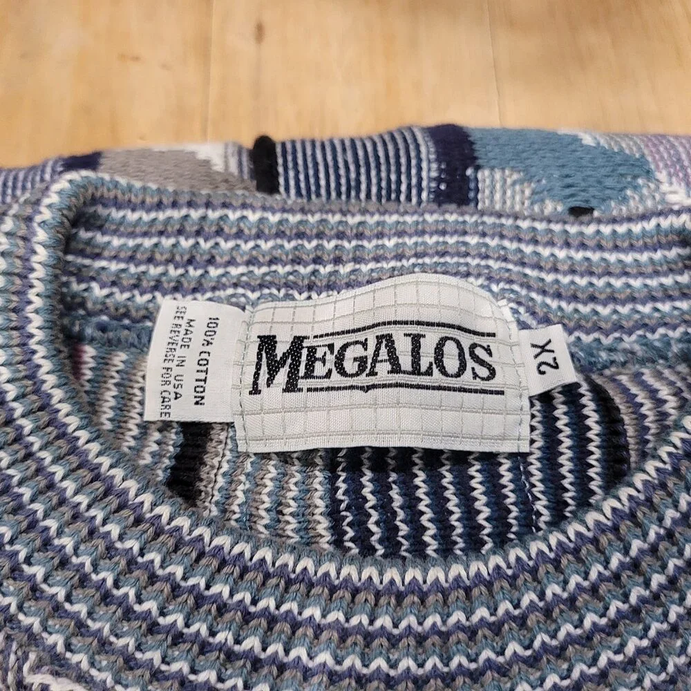 Vintage Megalos Abstract Chunky Knit Sweater Hip Hop 90's Bill Cosby 2XL